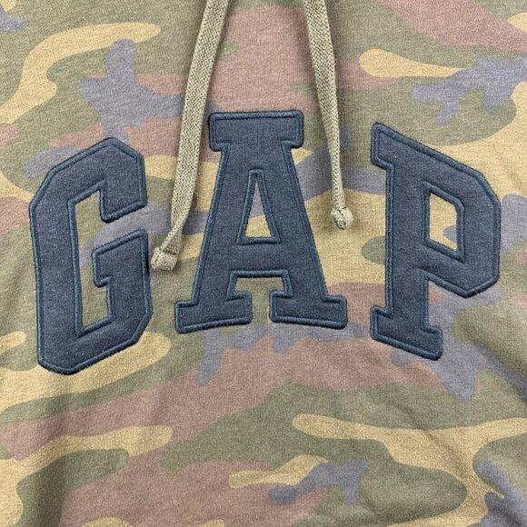 Gap Mens Sweater Small Green Camo Hoodie Long Sleeve Soft Arch Logo Pullover - Picture 2 of 10